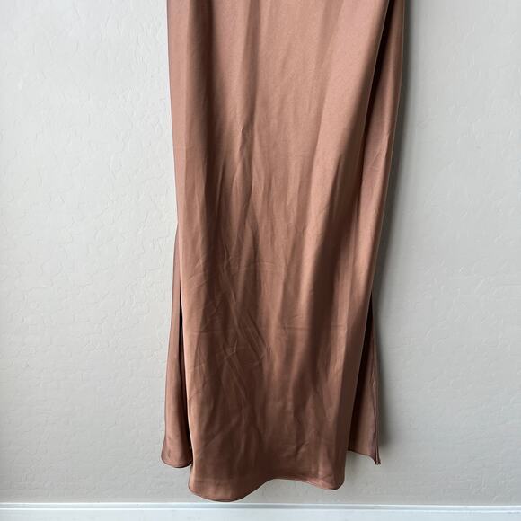 NEW Fame and Partners Dress Francois Bronze Satin Draped Maxi Gown Size 14 - Picture 6 of 10